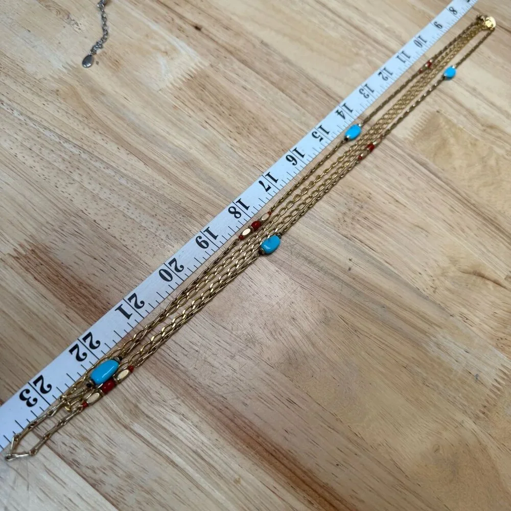 Vintage Avon Gold-Tone Two Necklaces With Faux Turquoise &‎ Coral Beads, Boho